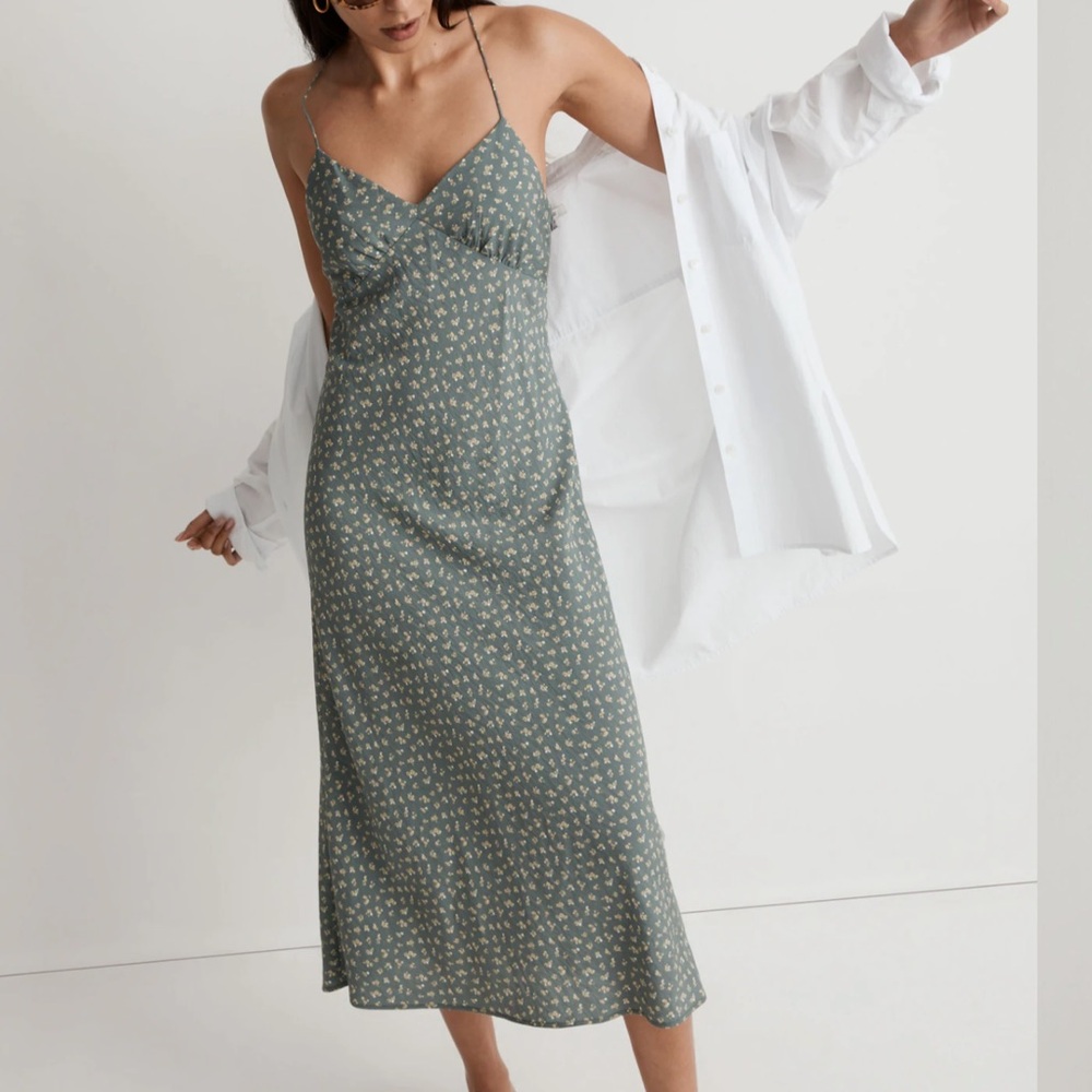 EUC Madewell Layton Green Floral slip  Dress size 6 ~$98